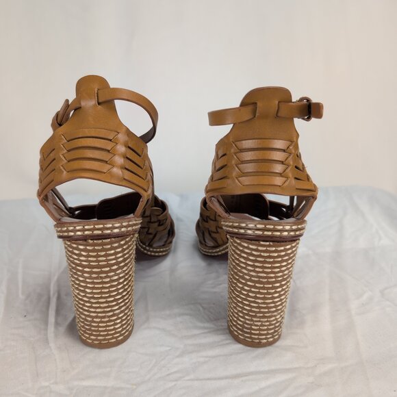 Tory Burch Woven Leather Ankle-Strap Block Heel Sandals Sz 6 - Picture 3 of 9
